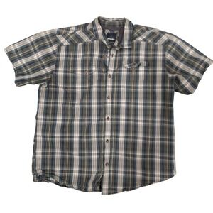 Prana Mens XXL Blue Grey Plaid Short Sleeve Button Down Hiking Shirt XX-Large